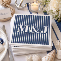 ELEGANT Scheepsstripes Blauw en Witte Initialen