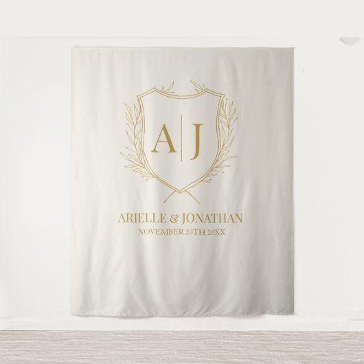 Elegant Schild monogram trouw achtergrond Wandkleed (Voorkant)