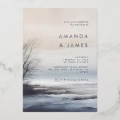 Elegant Schilderachtig Abstract Landschap Winter B Folie Uitnodiging (Voorkant)