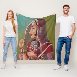 Elegant schilderij van een vrouw in een Sari Sherp Fleece Deken