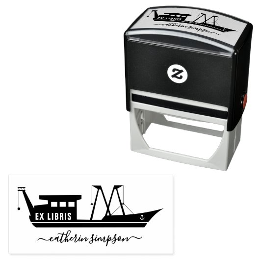 Elegant schip Custom ex libris Zelfinktende Stempel (In situ)