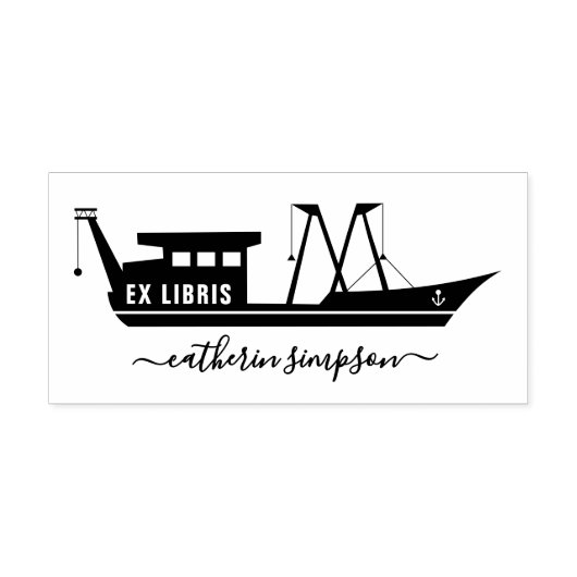 Elegant schip Custom ex libris Zelfinktende Stempel (Design)