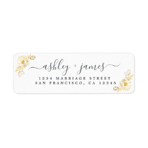 Elegant Schreef Gouden Bloem Bruiloft Retouradres Etiket
