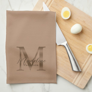 Elegant Schreef Metallic Taupe Gouden Monogram Theedoek