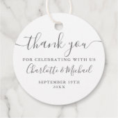 Elegant Schrift Bedankt Grijs En Wit Huwelijk Bedankjes Labels (Achterkant)