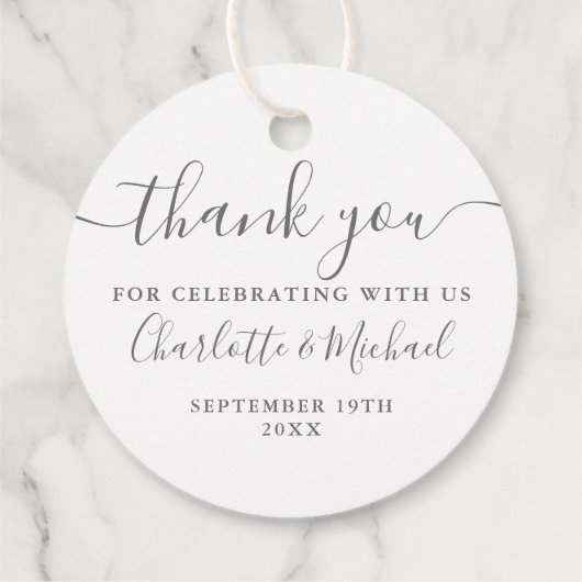 Elegant Schrift Bedankt Grijs En Wit Huwelijk Bedankjes Labels (Achterkant)
