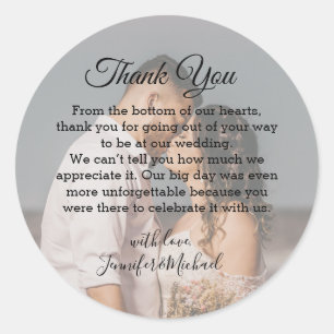 Elegant Schrift Custom Foto Trouw Dank Je Ronde Sticker