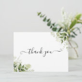 Elegant Schrift Groene Bladeren Bedankkaart (Staand voorkant)
