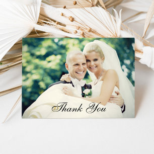Elegant Schrift Meerdere Foto's Trouwen Bedankkaart