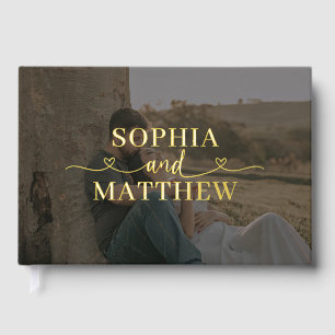 Elegant Schrift met Hart Foto Huwelijk Gastenboek