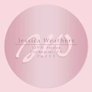 Elegant Schrift Monogram Mauve Ombre Retouradres Ronde Sticker