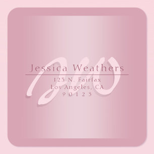 Elegant Schrift Monogram Mauve Ombre Retouradres Vierkante Sticker