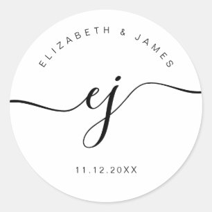 Elegant Schrift Monogram Minimalistische Huwelijk Ronde Sticker