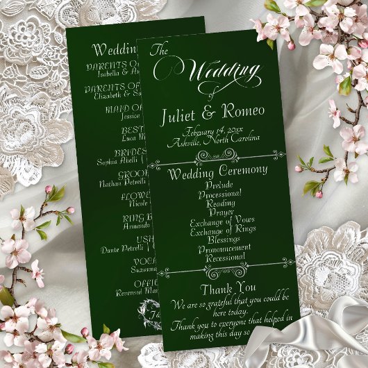 Elegant Schrift & Monogram - Smaragd Huwelijk Programma