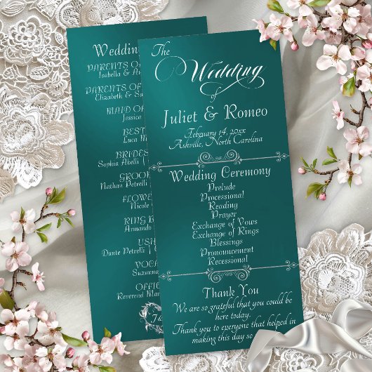 Elegant Schrift & Monogram - Turquoise Bruiloft Programma