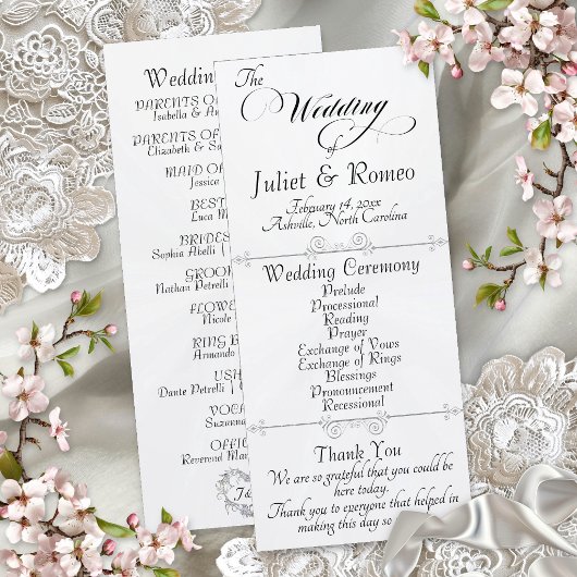 Elegant Schrift & Monogram - Witte Parel Bruiloft Programma