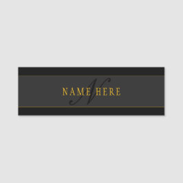 Elegant Schrift Monogram Zwart & Goud Naamplaatje