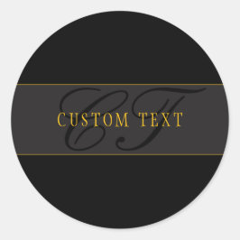 Elegant Schrift Monogram Zwart & Goud Ronde Sticker