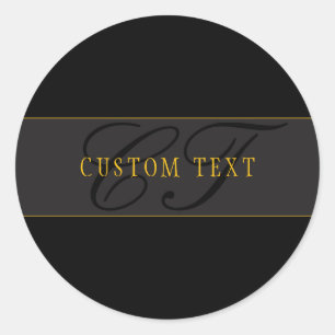 Elegant Schrift Monogram Zwart & Goud Ronde Sticker