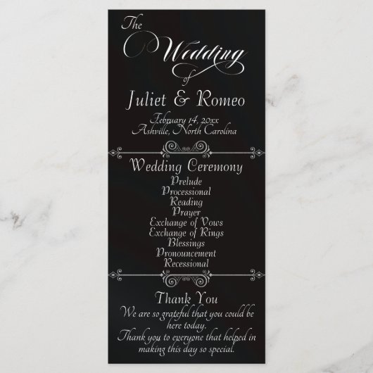 Elegant Schrift & Monogram - Zwarte Huwelijk Programma (Voorkant)