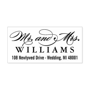 Elegant Schrift Mr en Mrs Huwelijksretouradres Rubberstempel