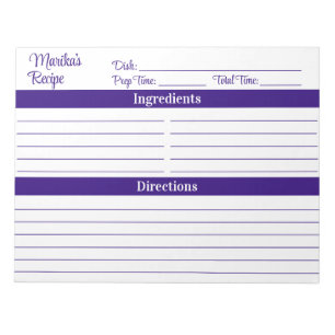 Elegant Schrift Paars 8.5x11 Recepten Notitieblok