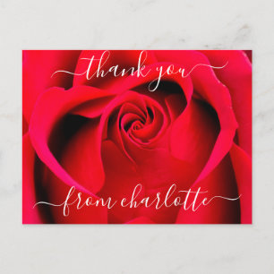 Elegant Schrift Rode Roos Bloemige Dankjewel Briefkaart