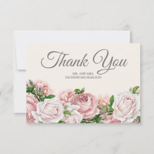 Elegant Schrift Roze Rozen Crème Trouw Dank Je Bedankkaart