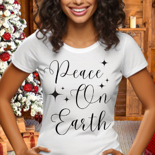 Elegant Schrift Vrede Op Aarde Prettig Kerstfeest T-shirt