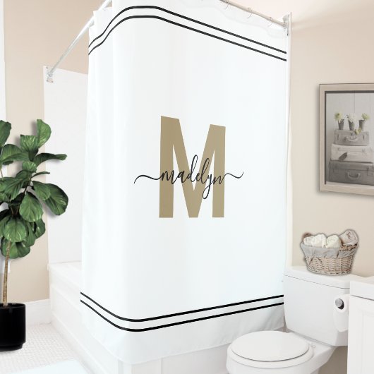 Elegant Schrift Witte Gouden Monogram Naam Vrouwel Douchegordijn