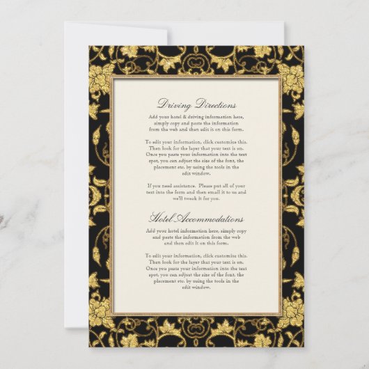 Elegant Schrift Zwar Goud Glitter Damast Bruiloft Kaart (Voorkant)