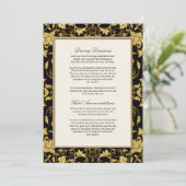 Elegant Schrift Zwar Goud Glitter Damast Bruiloft Kaart (Staand voorkant)