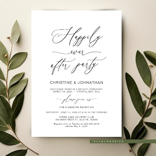 Elegant Schrift, Zwart, Trouw Elopement Kaart