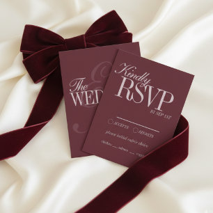 Elegant Schrifttype Burgundyrood Trouwdetails RSVP Kaartje