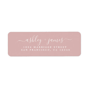 Elegant Schrijfschrift Zilver Roze Huwelijk Retour Etiket