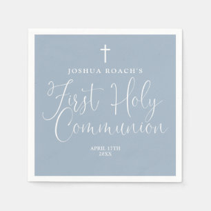 Elegant Schrijfwijze Stof Blauw Eerste Heilige Com Servet
