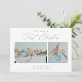 Elegant Scipt Baby's eerste kerst Schattige 2 foto Feestdagenkaart (Staand voorkant)