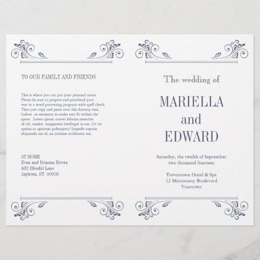 Elegant Sconce Wedding Programme (Voorkant)