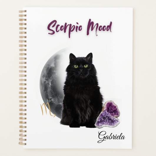 Elegant Scorpio Zodiac Cat Planner Notebook (Devant)