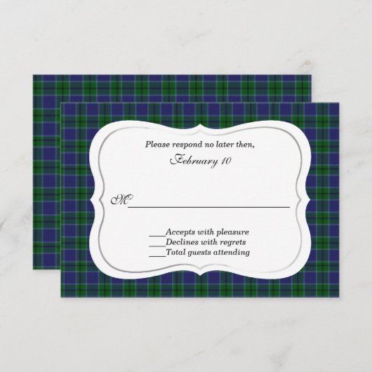 Elégant Scott Clan Tartan Wedding RSVP (Devant / Derrière)