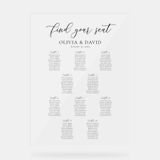 Élégant Script 10 table Seating Chart Symbole acry (Recto)