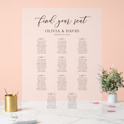 Élégant Script 11 table Seating Chart Symbole acry (Mariage)