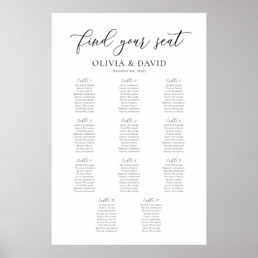 Elegant Script 11 Tafels Welkom Zittingkaart Poster (Voorkant)