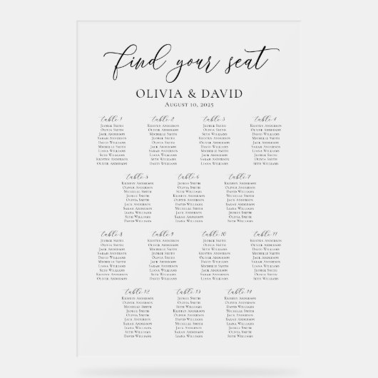 Élégant Script 14 table Seating Chart Symbole acry (Recto)