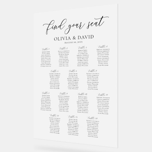 Élégant Script 14 table Seating Chart Symbole acry (Angle)