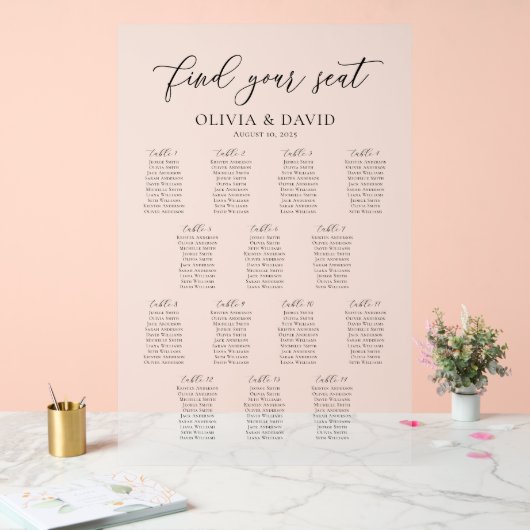 Élégant Script 14 table Seating Chart Symbole acry (Mariage)