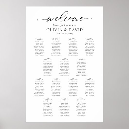Elegant Script 14 Tafels Welkom Zittingkaart Poster (Voorkant)