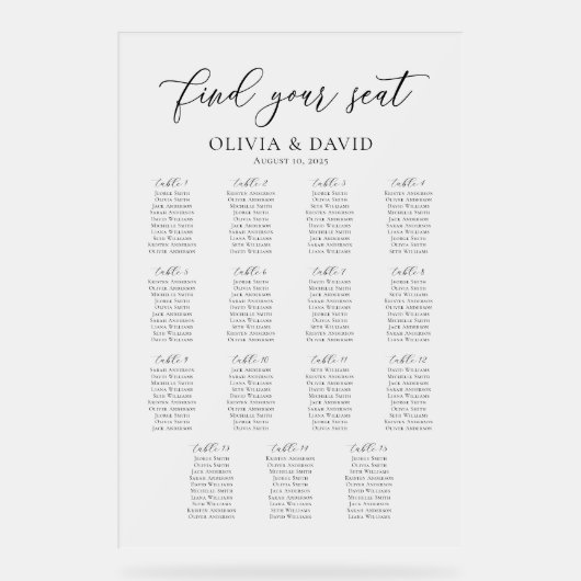 Élégant Script 15 table Seating Chart Symbole acry (Recto)