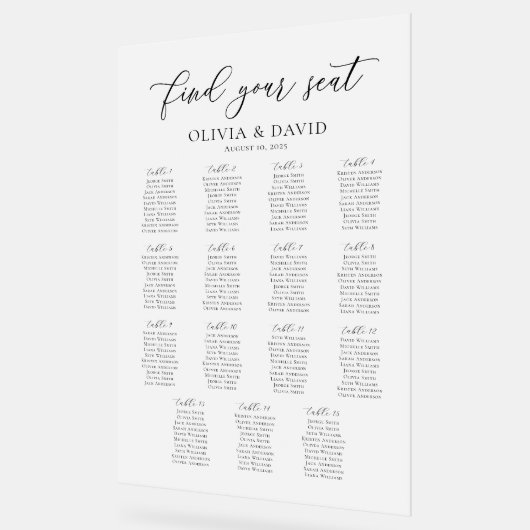 Élégant Script 15 table Seating Chart Symbole acry (Angle)