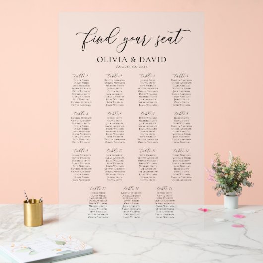 Élégant Script 15 table Seating Chart Symbole acry (Mariage)